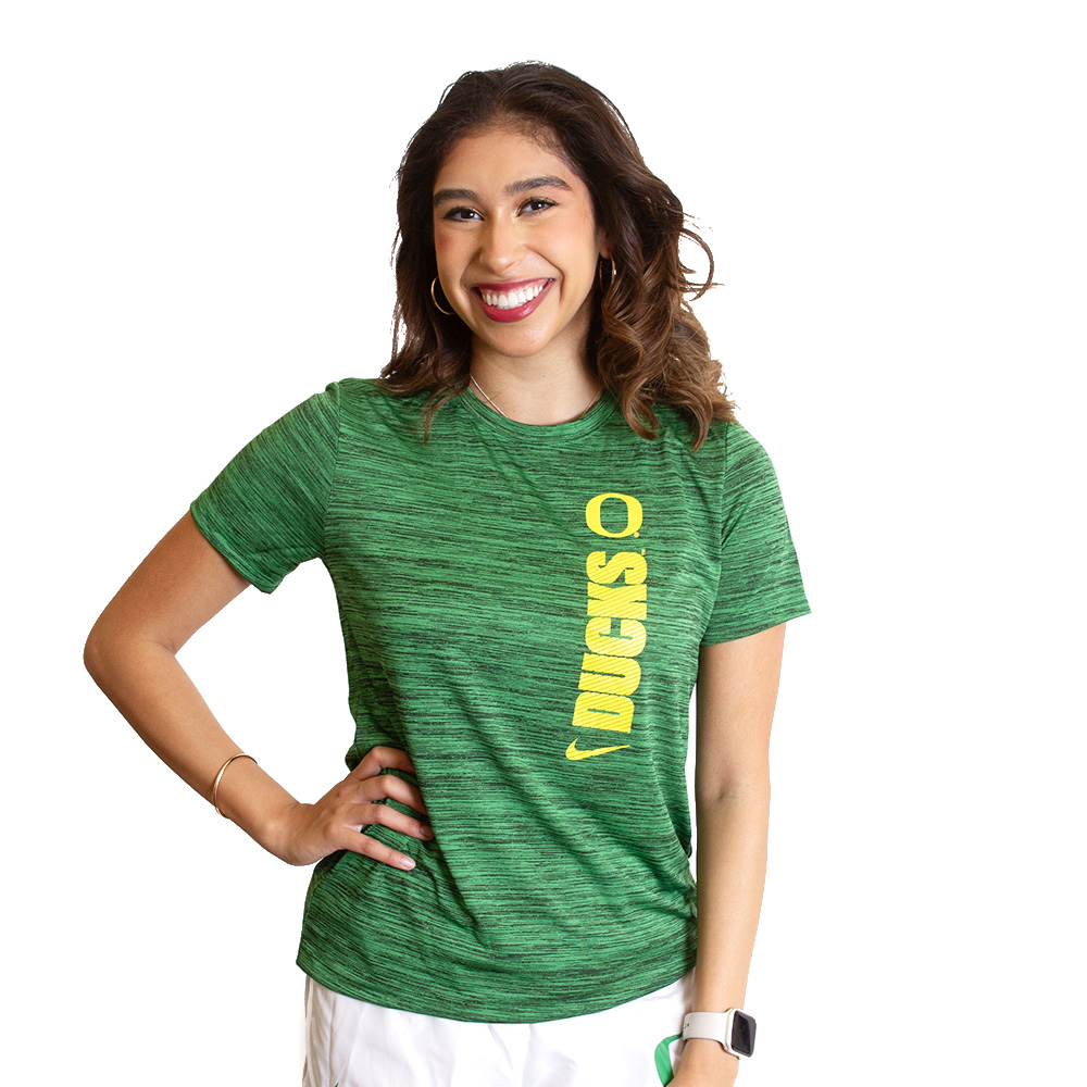 Classic Oregon O, Nike, Green, Crew Neck, Performance/Dri-FIT, Women, Sideline, Velocity, T-Shirt, 763897